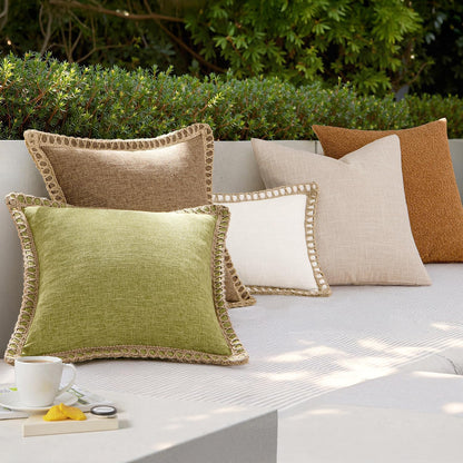 Pack of 2 Decorative Throw Pillow Covers Modern Farmhouse Outdoor Pillow Covers Neutral Linen Burlap Cushions for Couch Bed Living Room Sofa, Natural White 18 X 18 Inches 45 X 45 Cm
