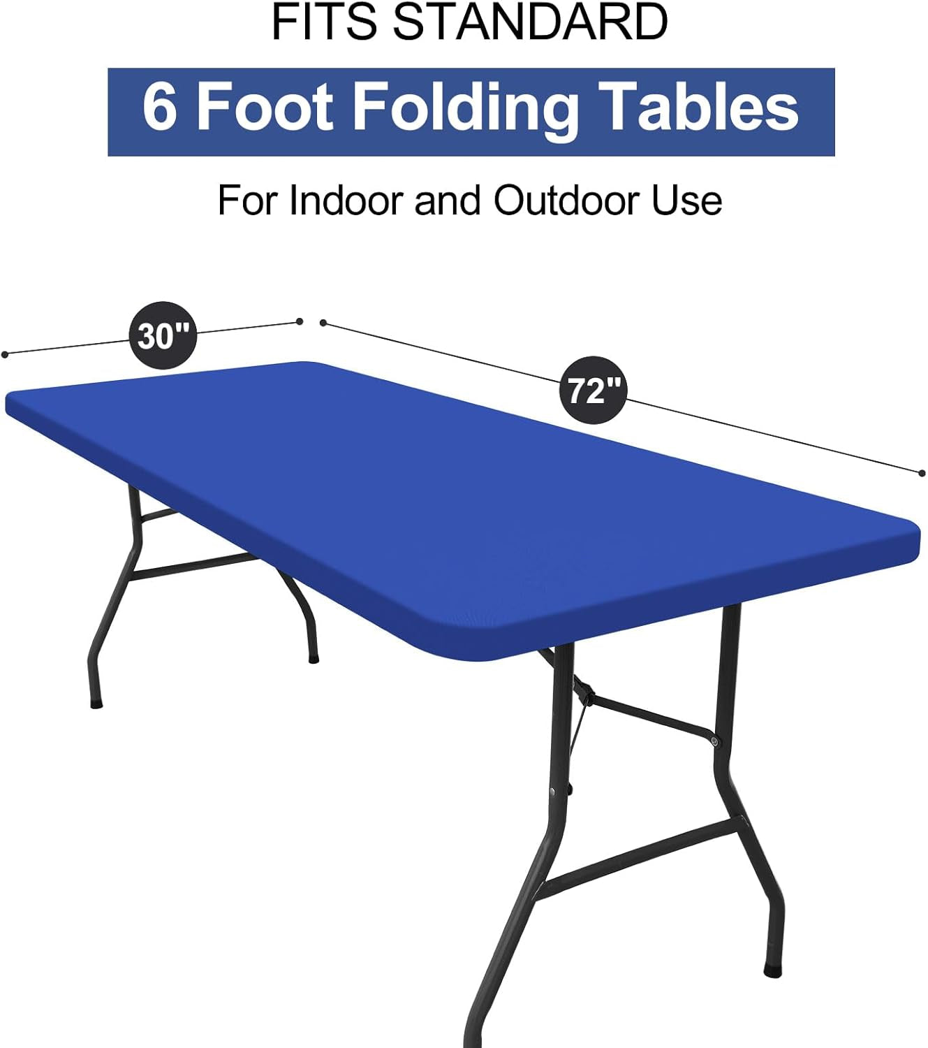 2 Pack 6 Foot Rectangle Elastic Fitted Tablecloth, Waterproof Fabric Table Cover, Washable Polyester Table Cloth for Picnic, Camping, Outdoor (Blue, 30" X 72")