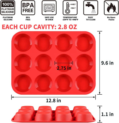 Regular 12 Cups Muffin Pan, 9" Cake Pan Silicone with Metal Frame