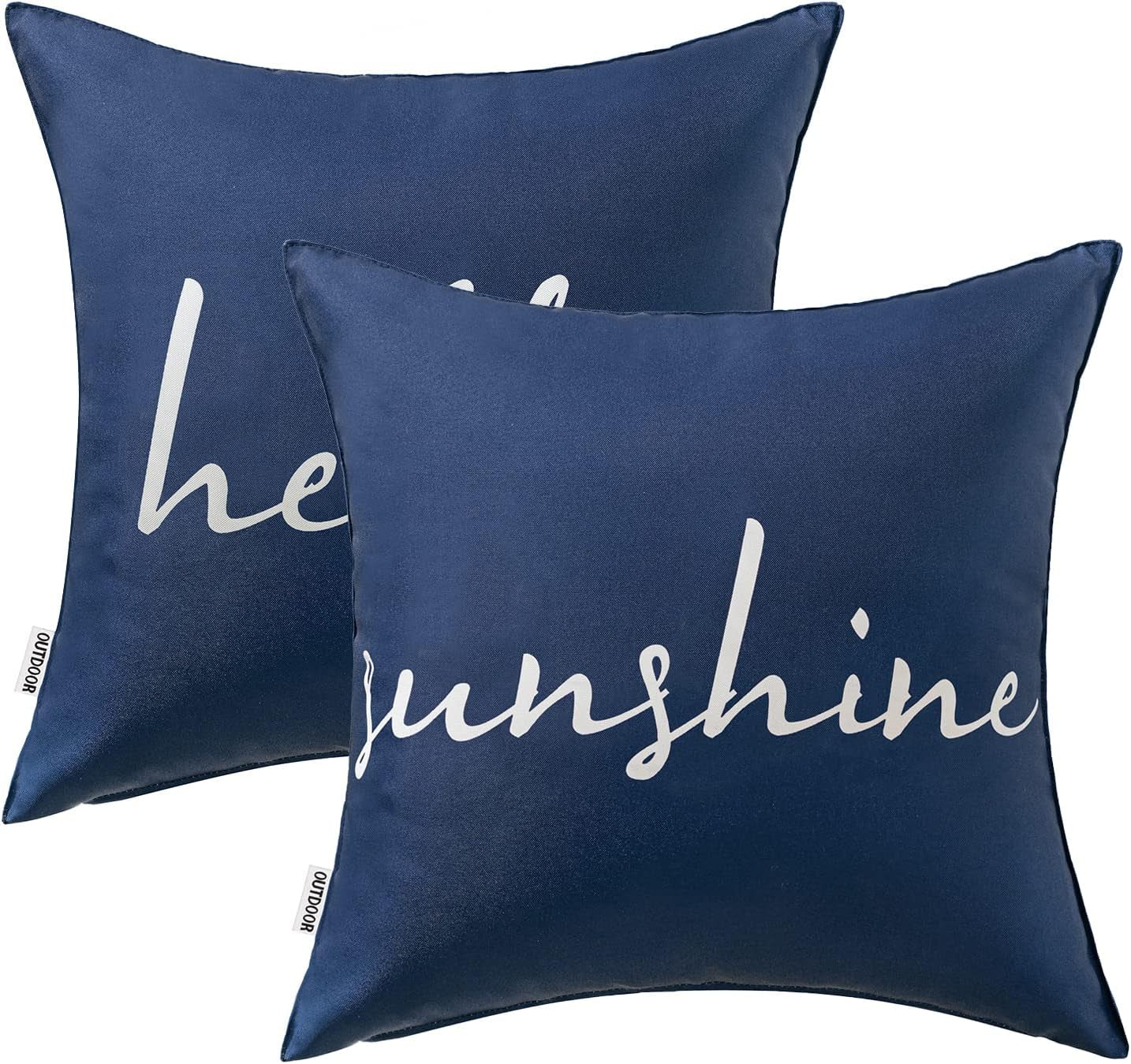 Outdoor Waterproof Throw Pillow Covers Set of 2 Hello Sunshine Decorative Outdoor Square Pillowcases for Chair Patio Garden Couch Tent Balcony Sofa Blue 20X20 Inch