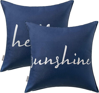 Outdoor Waterproof Throw Pillow Covers Set of 2 Hello Sunshine Decorative Outdoor Square Pillowcases for Chair Patio Garden Couch Tent Balcony Sofa Blue 20X20 Inch