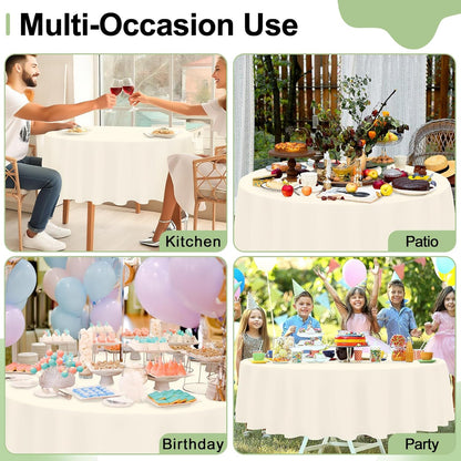 4 Packs Disposable Plastic Table Cloth, 84" round Waterproof Tablecloth, Leakproof & Sturdy Decorative Table Covers for Picnic, Party and Outdoor, Beige