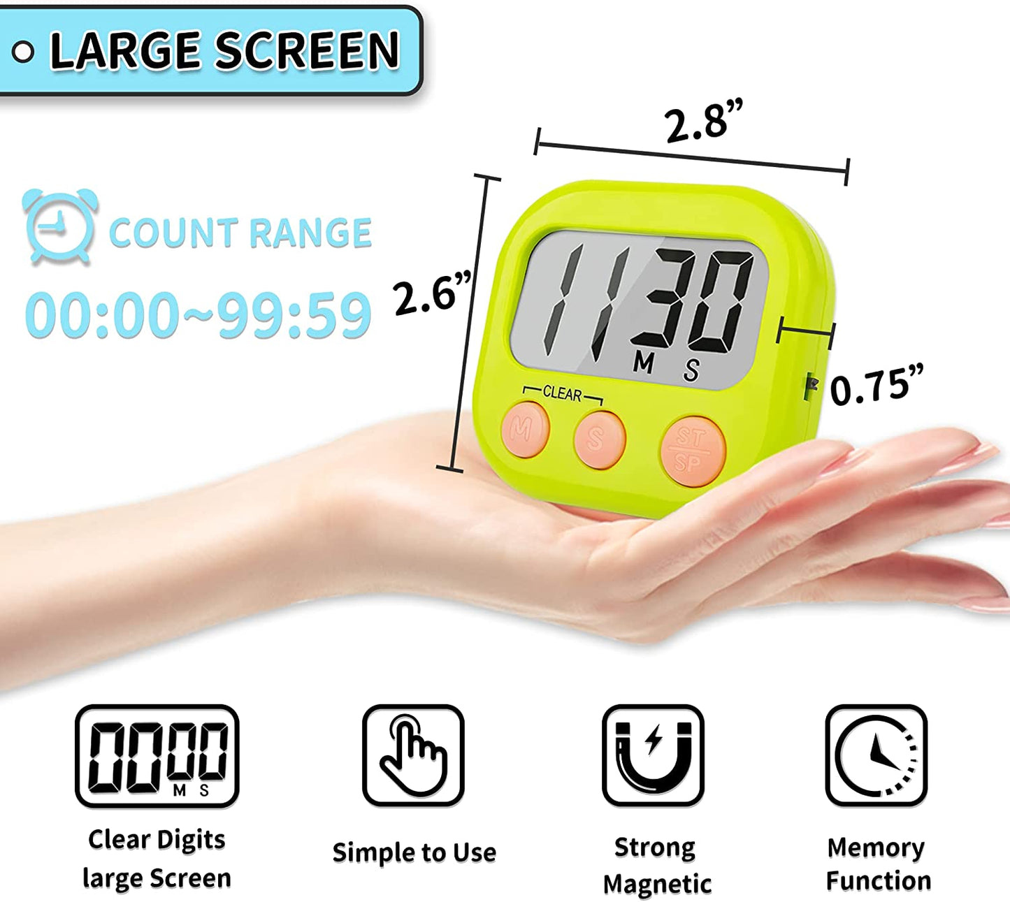Classroom Timers for Teachers Kids Large Magnetic Digital Timer Teacher Supplies 2 Pack-Blue Green