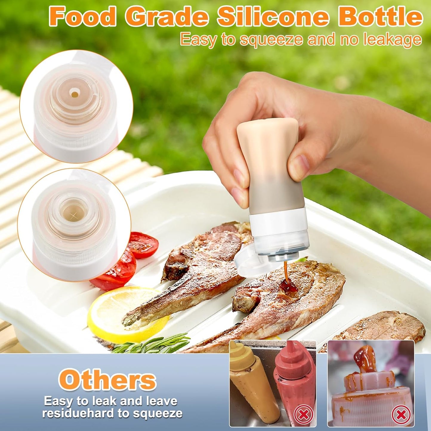 4Pcs Condiment Squeeze Bottles for Sauces, Leakproof Salad Dressing Container to Go, Small Silicone Squeeze Bottles with Brush, Condiment Containers Dispenser for Ketchup Hot Sauce Lunch Travel, 2 Oz