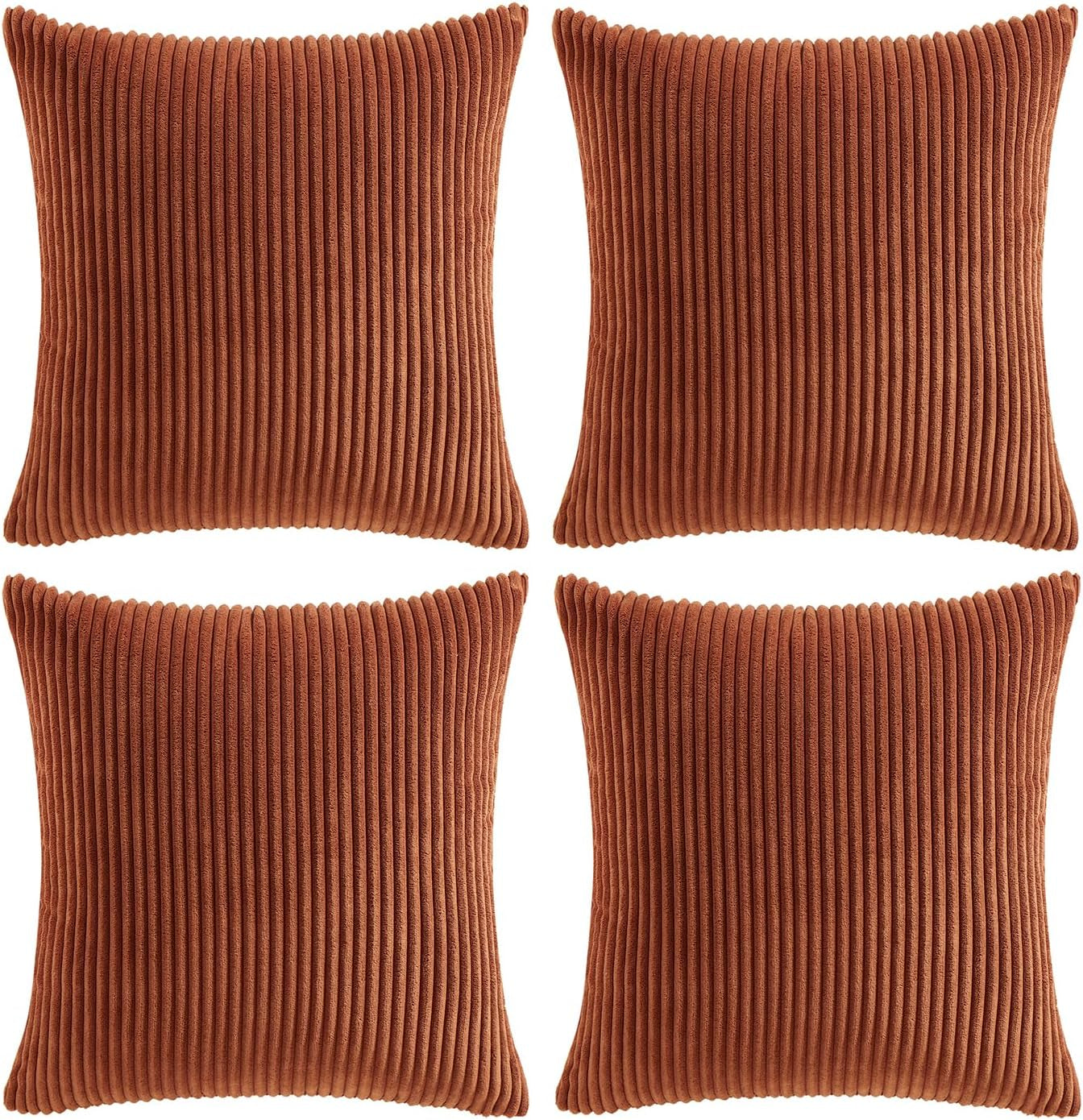 Set of 4 Rust Big Decorative Throw Pillow Covers 24X24 Inch for Couch Bed Sofa, Aesthetic Modern Boho Home Decor, Soft Fluffy Textured Corduroy Square Terracotta Cushion Case 60X60 Cm