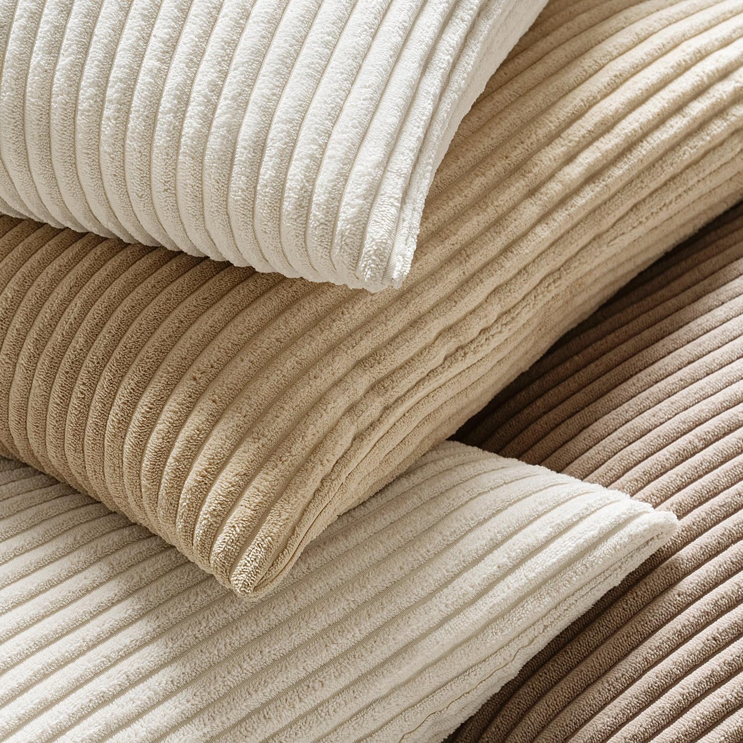 Set of 2 Cream White Corduroy Pillow Covers - Soft Decorative Square Cushion Cases for Sofa, Bedroom, and Car (18 x 18 Inches / 45 x 45 cm)