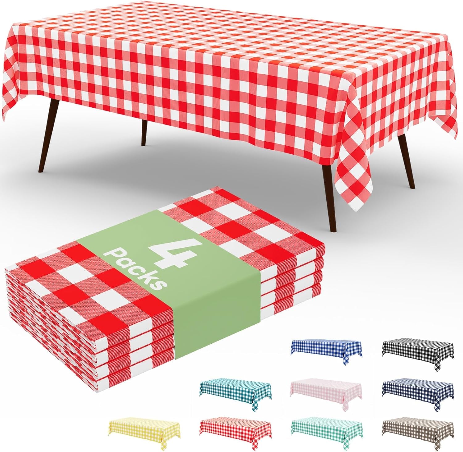 4 Packs Buffalo Disposable Table Cloth, 54 X 108 Inch Waterproof Plastic Tablecloth, Rectangle Red and White Checkered Table Covers for Picnic, Birthday, Party
