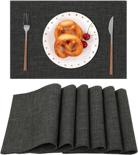 Washable Cloth Placemats Set of 4 Cotton Linen Double Layer Thickened Machine Washable Table Mats Non Slip Heat Resistant Fabric Place Mats for Dining Table, Black