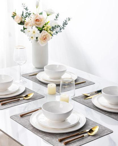 Ceramic Dinnerware Set for Four - 12-Piece Porcelain Dish Set, Lightweight and Scratch-Resistant, Oven, Microwave, and Dishwasher Safe in Angel White