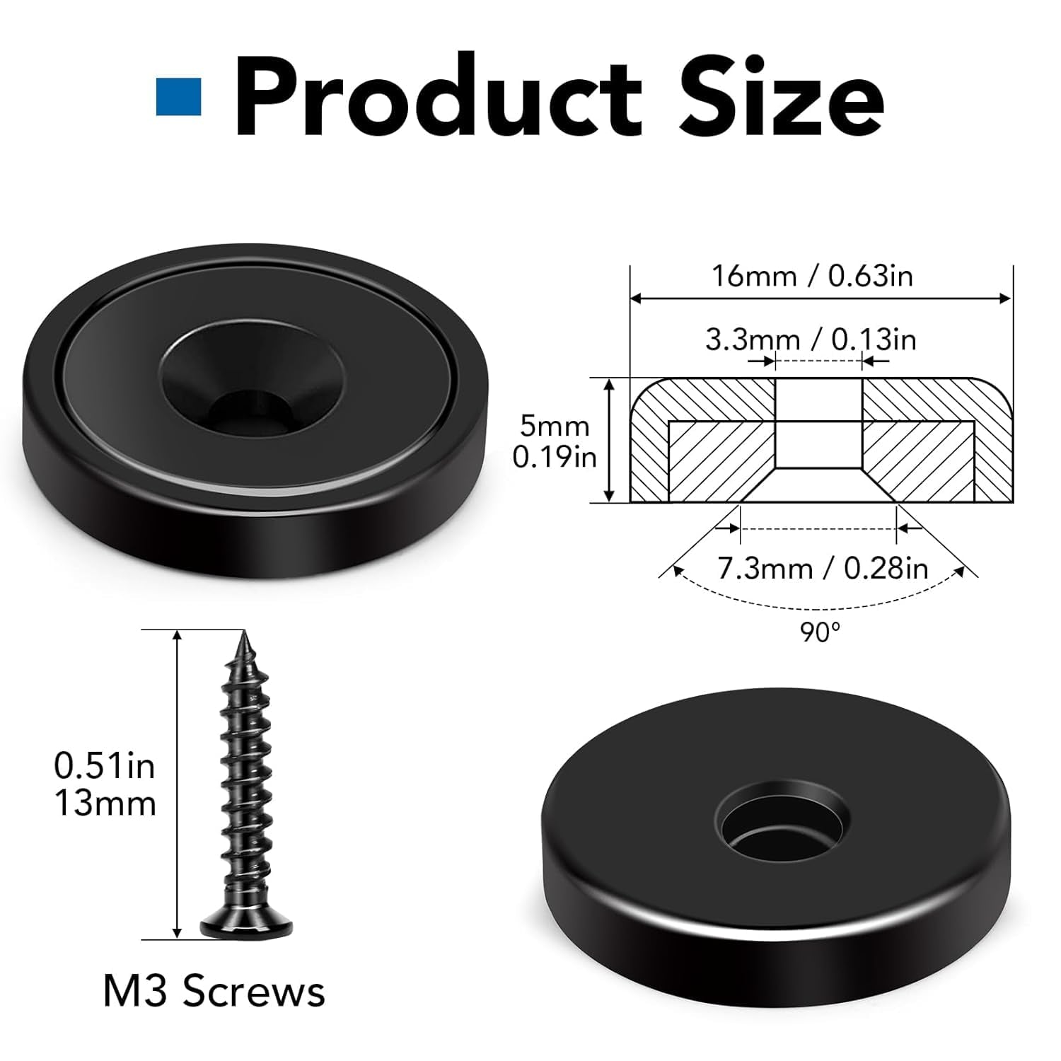 20Lbs Neodymium Magnets, 6Pack Strong Magnet, Cabinet Magnets with Screws, Rare Earth Magnet for Holding Tools, Door, Magnetic Cabinet Locks-Black, 0.63X0.19Inch