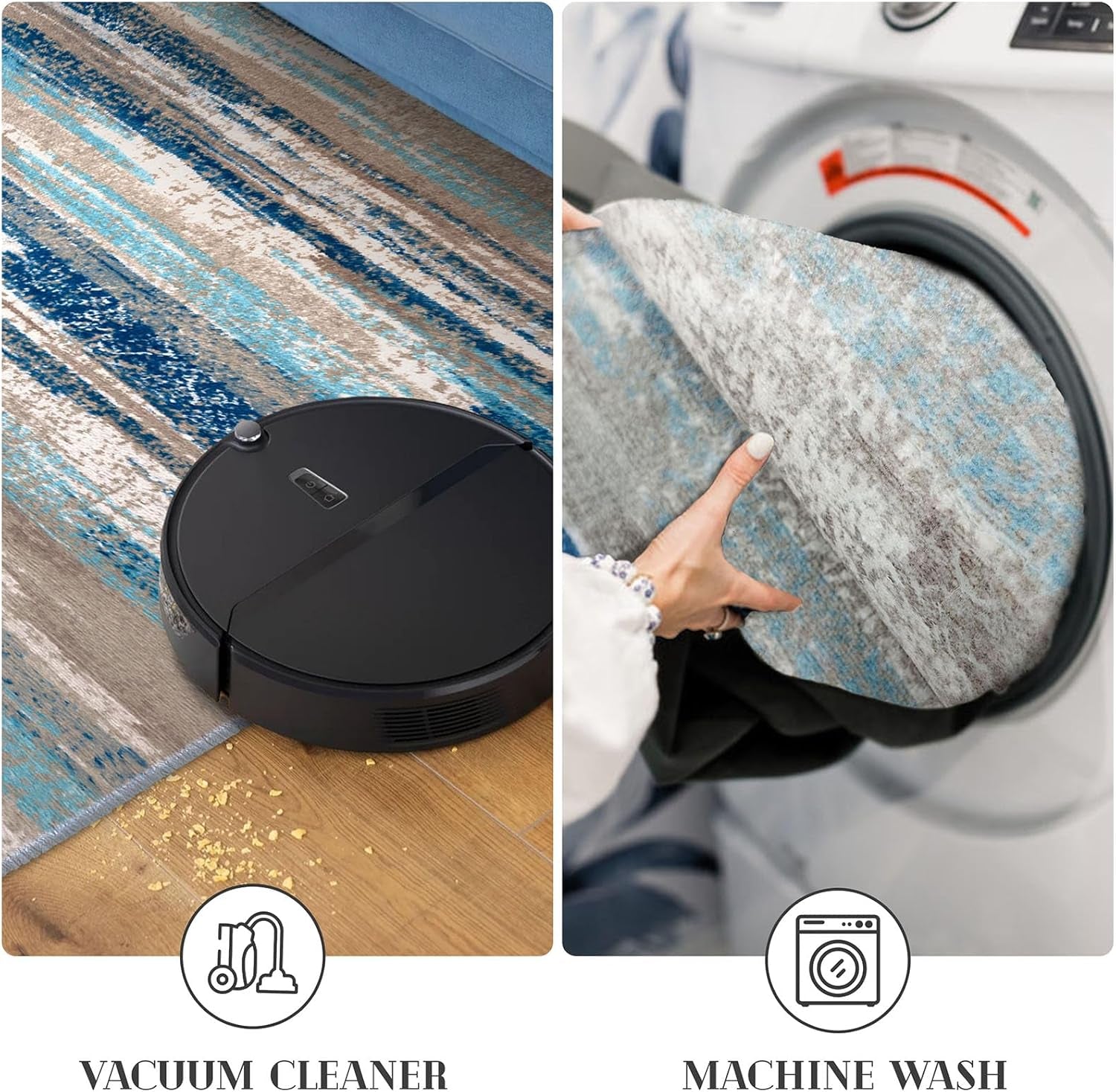 Modern Abstract Entryway Rug Indoor 2X3 Washable Rug Non-Slip Soft Small Area Rug Blue Kitchen Mats Thin Print Faux Wool Floor Carpet Throw Rugs for Entrance Bedroom Office Home Decor