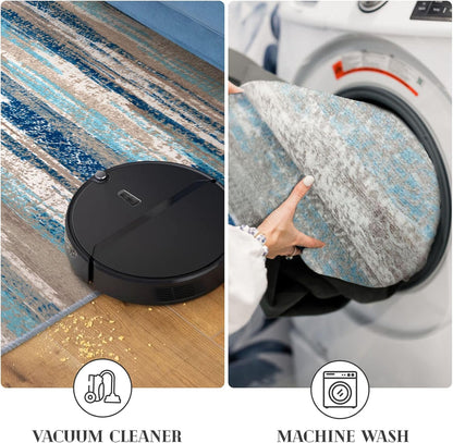 Modern Abstract Entryway Rug Indoor 2X3 Washable Rug Non-Slip Soft Small Area Rug Blue Kitchen Mats Thin Print Faux Wool Floor Carpet Throw Rugs for Entrance Bedroom Office Home Decor
