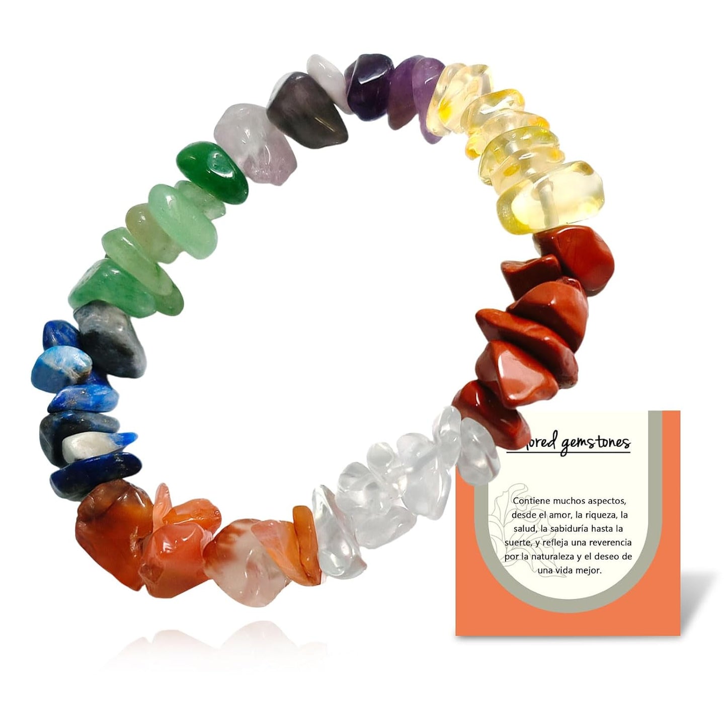 Handmade Natural Gemstone Bracelets Chakra Crystal Irregular Chips Beads Stretch Bracelets for Women Align Chakras/Conquer Fear/Increase Communication Reiki (Rainbow Stone)