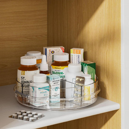 2 Pack Lazy Susan Turntable Organizer for Cabinet with 4 Removable Bins 10.6'' Rotating Condiment Snack Organizer Storage for Kitchen Pantry, Fridge, Bathroom, Medicine Cabinet Organizer