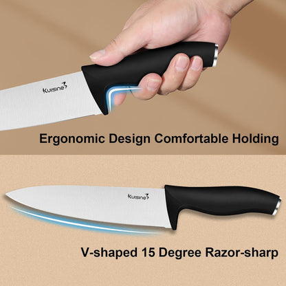 Chef Knife Set,High Carbon Stainless Steel Ultra Sharp Blade Ergonomic Handle,Kitchen Knife Block Set with Built-In Sharpener, Elegant Gift for Holiday(Acacia,15Pcs)