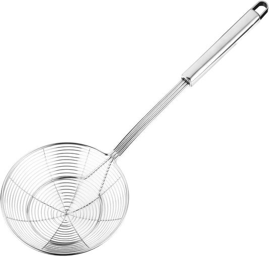 Solid Stainless Steel Spider Strainer Skimmer Ladle for Cooking and Frying, Kitchen Utensils Wire Strainer Pasta Spoon, 5.4 Inch