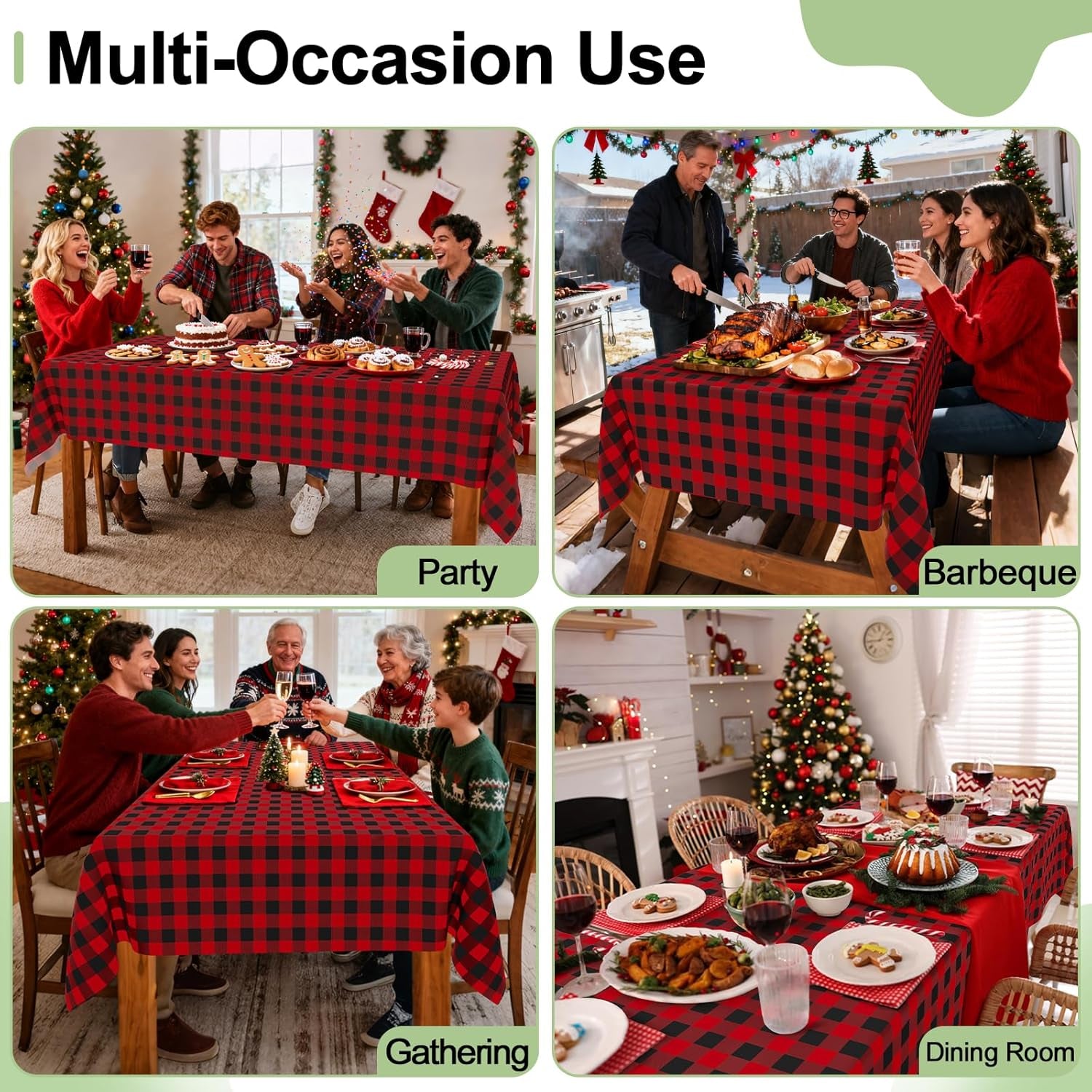 4 Packs Buffalo Disposable Table Cloth, 54 X 108 Inch Waterproof Plastic Tablecloth, Rectangle Black and Red Checkered Table Covers for Picnic, Birthday, Party