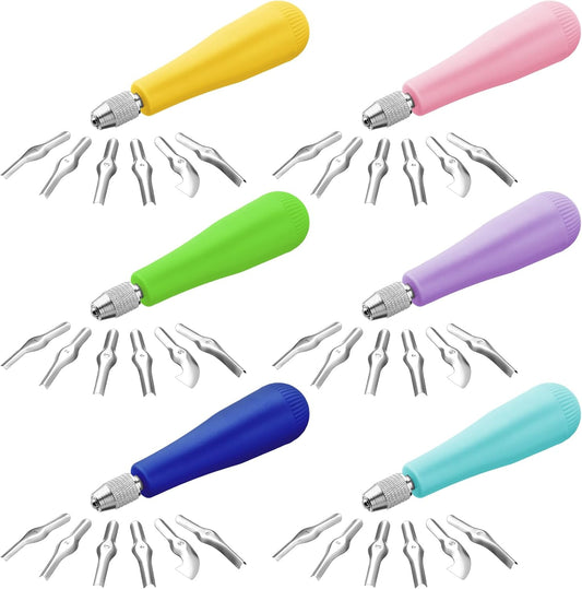 12-Piece Craft Linoleum Cutter Kit - Assorted Carving Tools for Block Printing in Various Colors