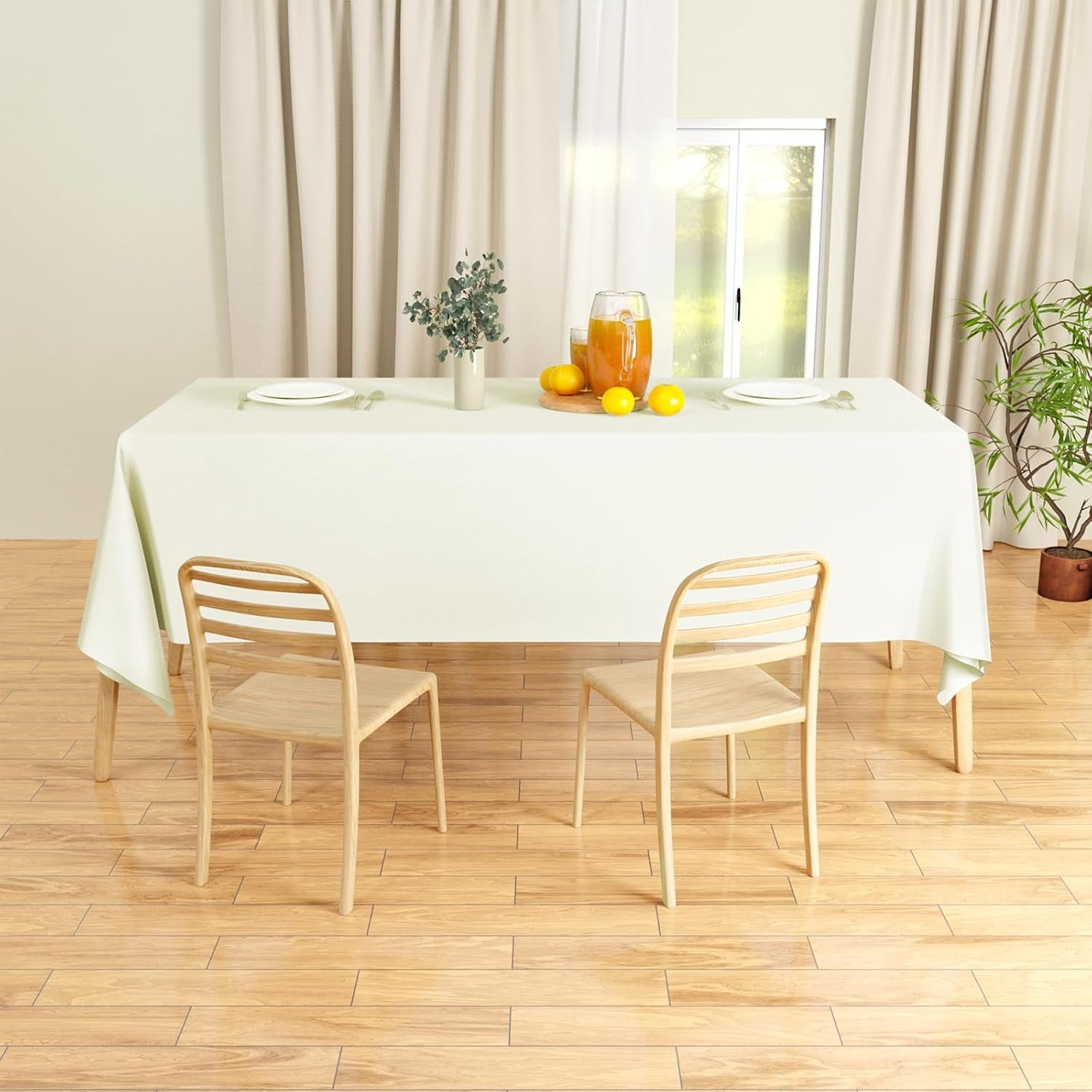 2PCS Ivory Table Cloth for Rectangle Table - 60 X 84 Inch Tablecloths Rectangular Cloths Waterproof Washable Wrinkle Resistant for 6 FT Wedding Cocktail Party