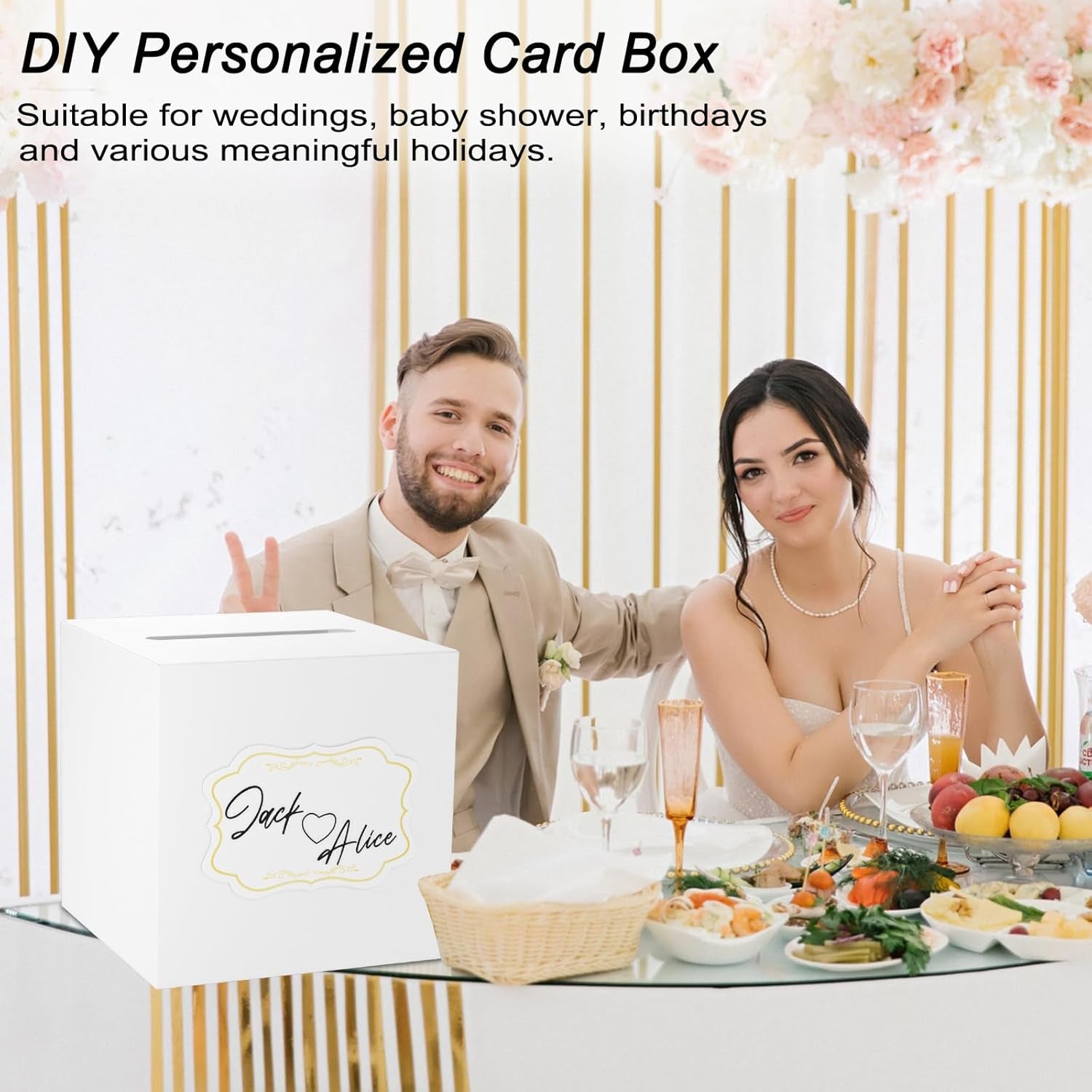 White Cards Box for Birthday, Wedding, Bridal or Baby Shower, Graduation, Anniversaries, Engagement Party Decorations Supplies Money and Cards Receiving Box