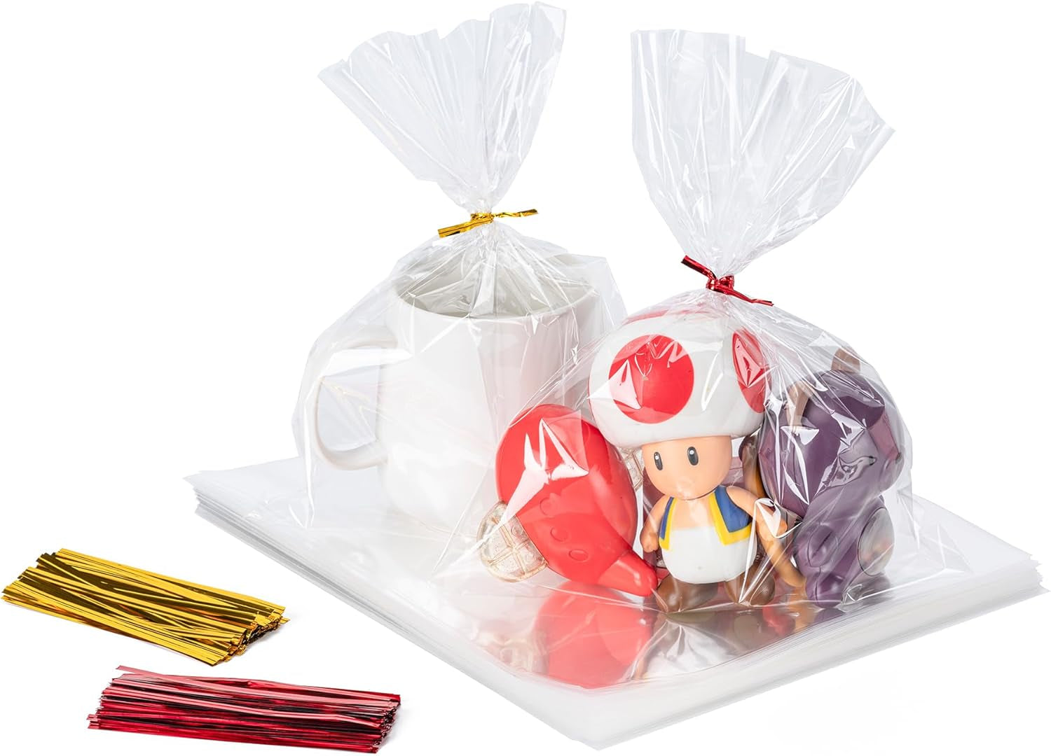 Cello Cellophane Treat Bags, 200 Pcs 4X6 Inches Clear Cellophane Bags with 200 Twist Ties for Gift Wrapping,Packaging Candies,Dessert,Bakery,Party Favors
