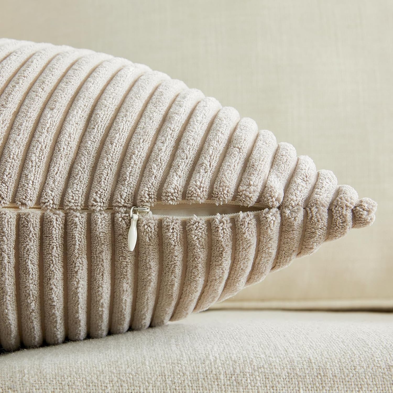 Set of 2 Taupe Boho Lumbar Rectangle Decorative Throw Pillow Covers 12X20 Inch with Diagonally Pattern for Couch Bed Sofa, Soft Corduroy Accent Modern Farmhouse Home Decorations 30X50 Cm