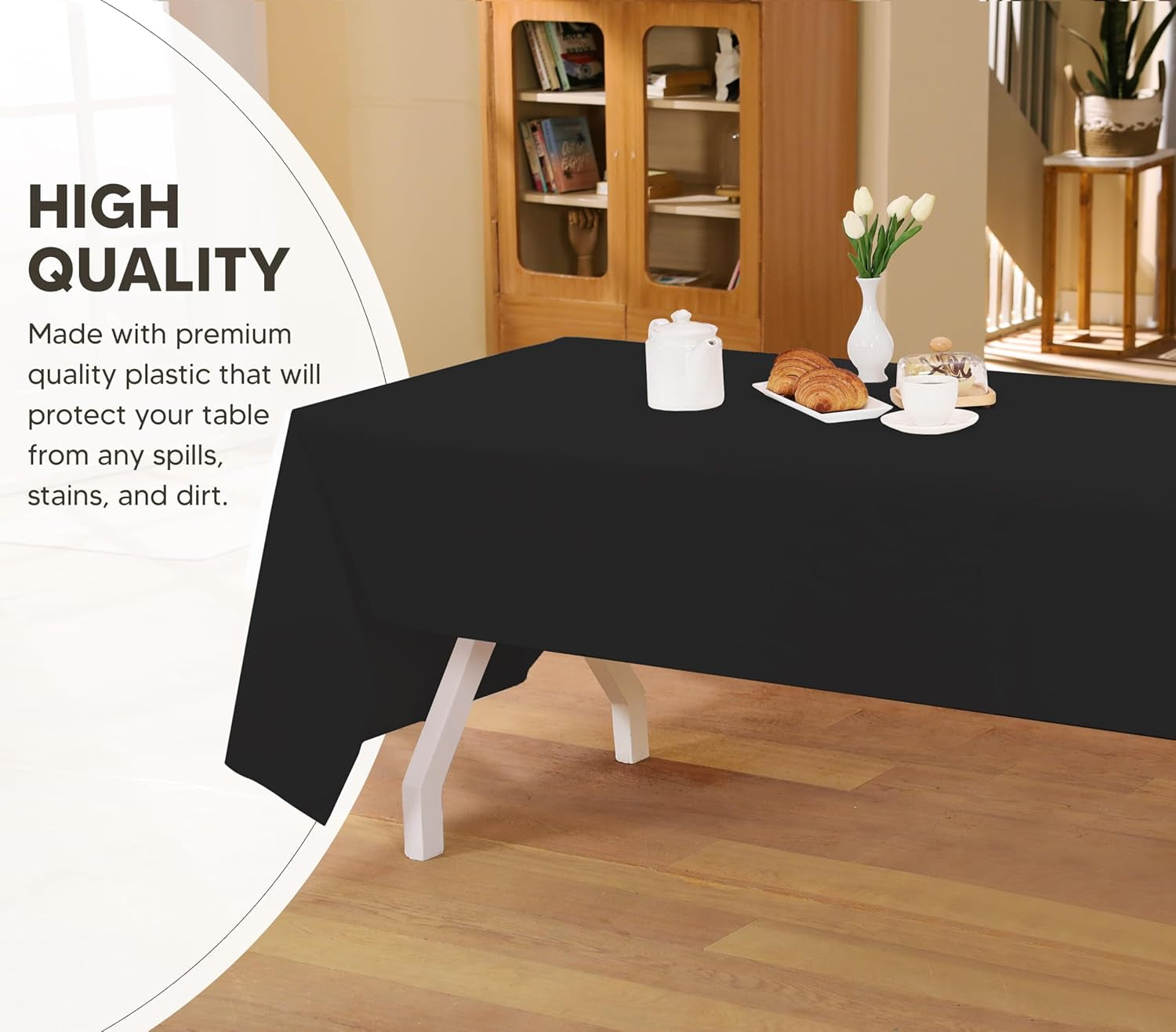 Plastic Table Cloth Disposable (12 Pack - 54X108 Inch) Black Rectangle Tablecloth Waterproof Stain Resistant Party Table Cover