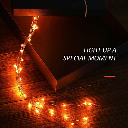Mini Halloween Fairy Lights, 2 Pack Copper Wire Battery Operated LED String Lights for Bedroom, Christmas, Party, Decoration (5M/16Ft Orange)
