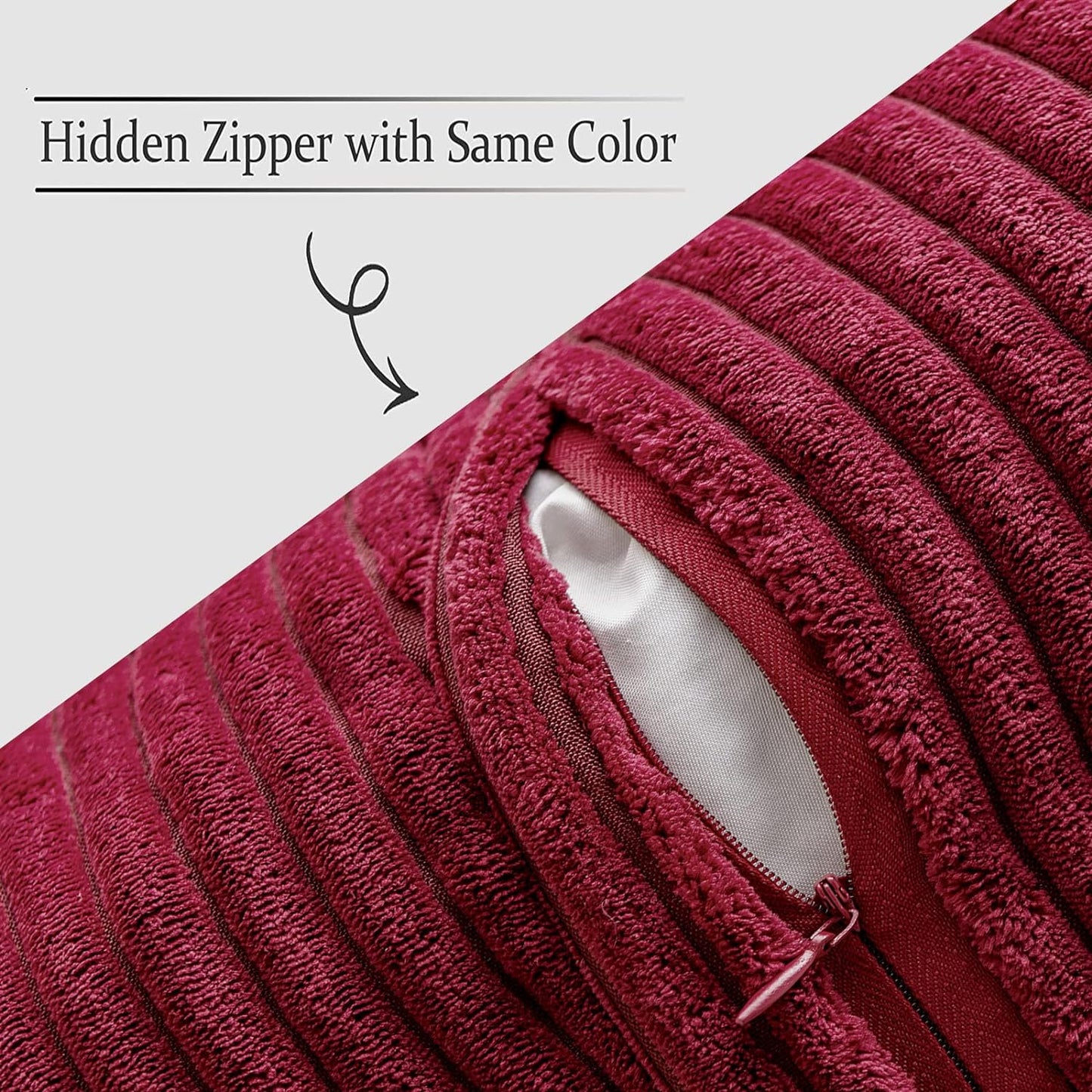 Christmas Decorative Throw Pillow Covers for Couch Bed Livingroom 18X18 Inch Set of 2 Burgundy Boho Accent Throw Pllows Broadside Striped Patchwork Soft Corduroy Pillowcases