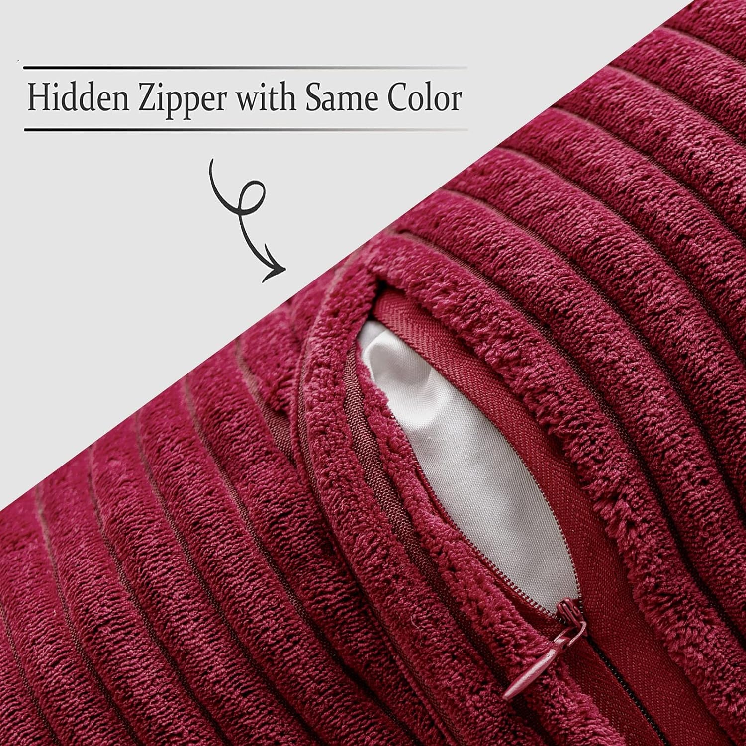 Christmas Decorative Throw Pillow Covers for Couch Bed Livingroom 18X18 Inch Set of 2 Burgundy Boho Accent Throw Pllows Broadside Striped Patchwork Soft Corduroy Pillowcases