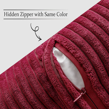 Christmas Decorative Throw Pillow Covers for Couch Bed Livingroom 18X18 Inch Set of 2 Burgundy Boho Accent Throw Pllows Broadside Striped Patchwork Soft Corduroy Pillowcases