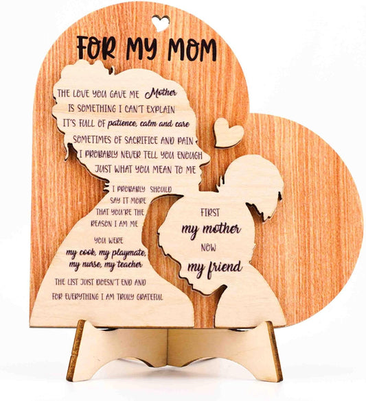 4.7'' for My Mom Gifts from Daughter, Mothers Day Wooden Gifts from Daughter, Christmas Birthday Gift Ideas, Best Mom Ever Gift, First My Mother Now My Friend Wooden Heart