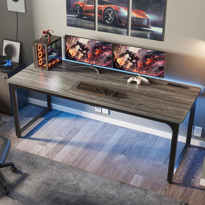 63 x 24 Inch Heavy-Duty Computer Desk with Power Outlets & USB-C, Enhanced Desktop Thickness, Sturdy Metal Frame, Ideal for Home Office and Gaming, Grey Finish