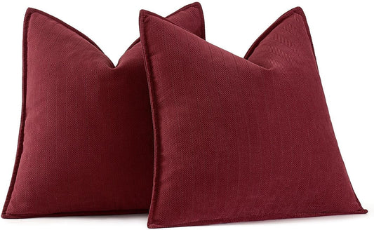 Pack of 2 Christmas Burgundy Decorative Pillow Covers 18X18 Inch Soft Chenille Luxurious Couch Throw Pillows Farmhouse Cushion Covers with Elegant Design for Sofa Bedroom Living Room Decor