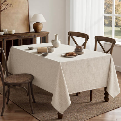 Grayish White Linen Tablecloth 60X84 Inch Rectangle Table Cloth Waterproof,Stain Resistant & Wrinkle Resistant for Dining Party Wedding