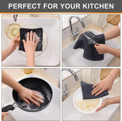 100% Cotton Kitchen Dish Cloths, 6 Pack Waffle Weave Ultra Soft Absorbent Dish Towels for Drying Dishes Quick Drying Kitchen Towels Dish Rags, 12 X 12 Inches, Dark Grey