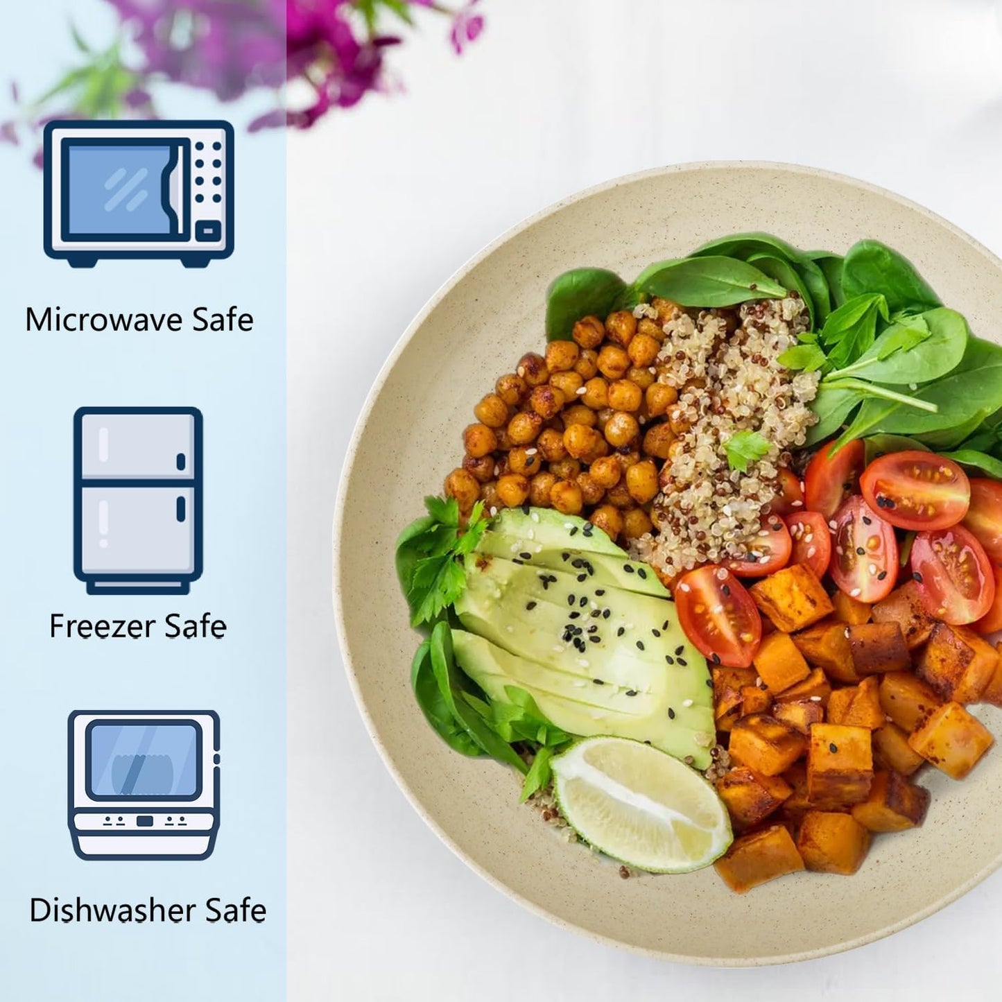 Deep Dinnerware Set of 12 - Eco-Friendly Wheat Straw Plates, Microwave and Dishwasher Safe, Unbreakable for Kids (Beige, 10 Inch)