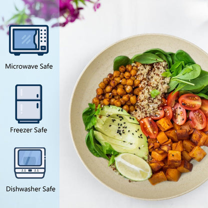 Deep Dinnerware Set of 12 - Eco-Friendly Wheat Straw Plates, Microwave and Dishwasher Safe, Unbreakable for Kids (Beige, 10 Inch)