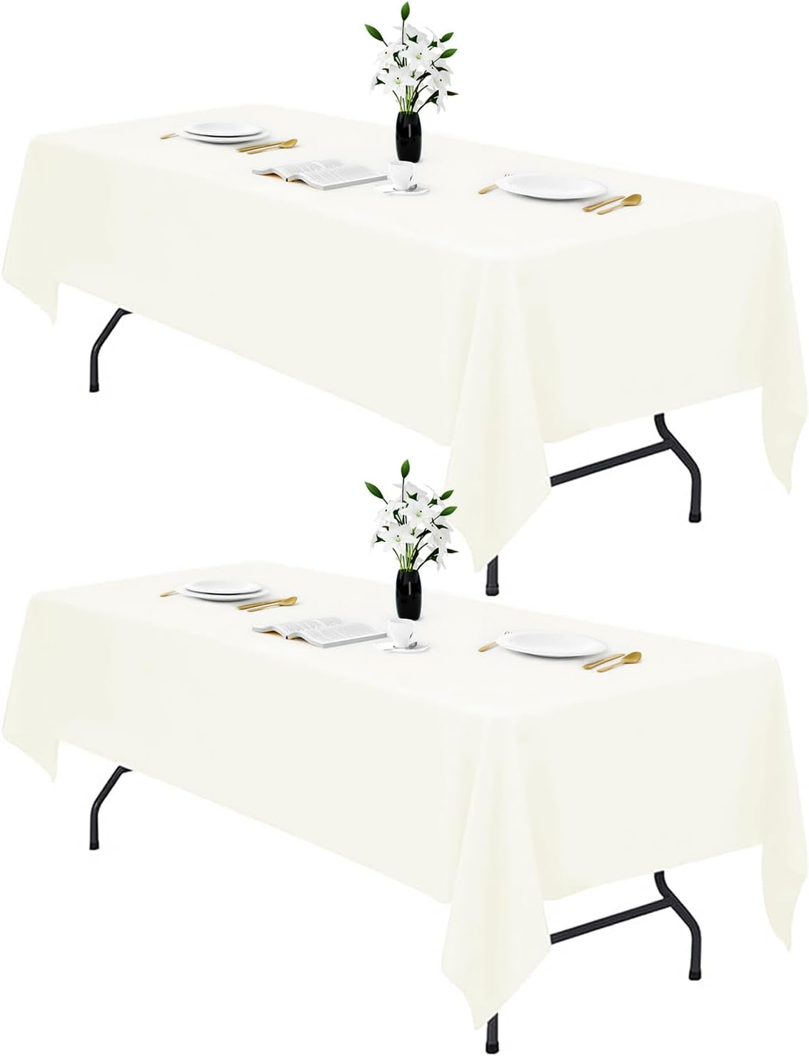 2PCS Ivory Table Cloth for Rectangle Table - 60 X 84 Inch Tablecloths Rectangular Cloths Waterproof Washable Wrinkle Resistant for 6 FT Wedding Cocktail Party