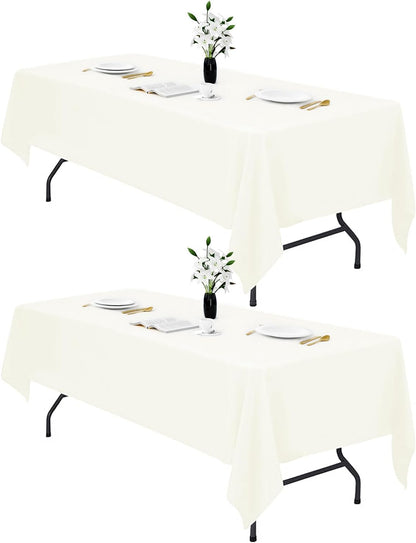 2PCS Ivory Table Cloth for Rectangle Table - 60 X 84 Inch Tablecloths Rectangular Cloths Waterproof Washable Wrinkle Resistant for 6 FT Wedding Cocktail Party
