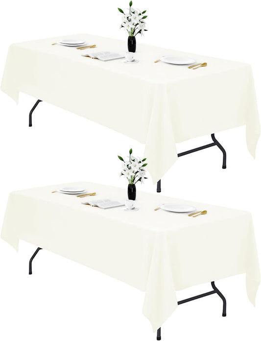 2PCS Ivory Table Cloth for Rectangle Table - 60 X 84 Inch Tablecloths Rectangular Cloths Waterproof Washable Wrinkle Resistant for 6 FT Wedding Cocktail Party