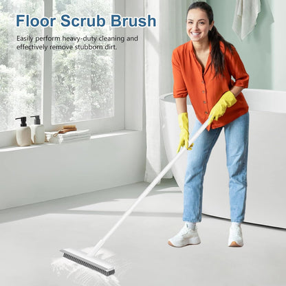 Floor Scrub Brush with 48-Inch Long Adjustable Handle 2 in 1 Scrape Brush Stiff Bristle Floor Scrubber for Cleaning Shower Bathroom Garage Kitchen Wall Deck Tub Tile