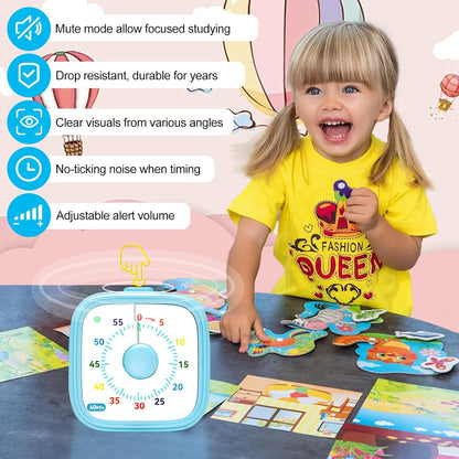 Visual Timer for Kids, 60 Minute Countdown Kitchen Timer for Cooking, Time Management Tool for Classroom, Teacher, Home School, Toddlers, Office, Study, Game - Battery Included