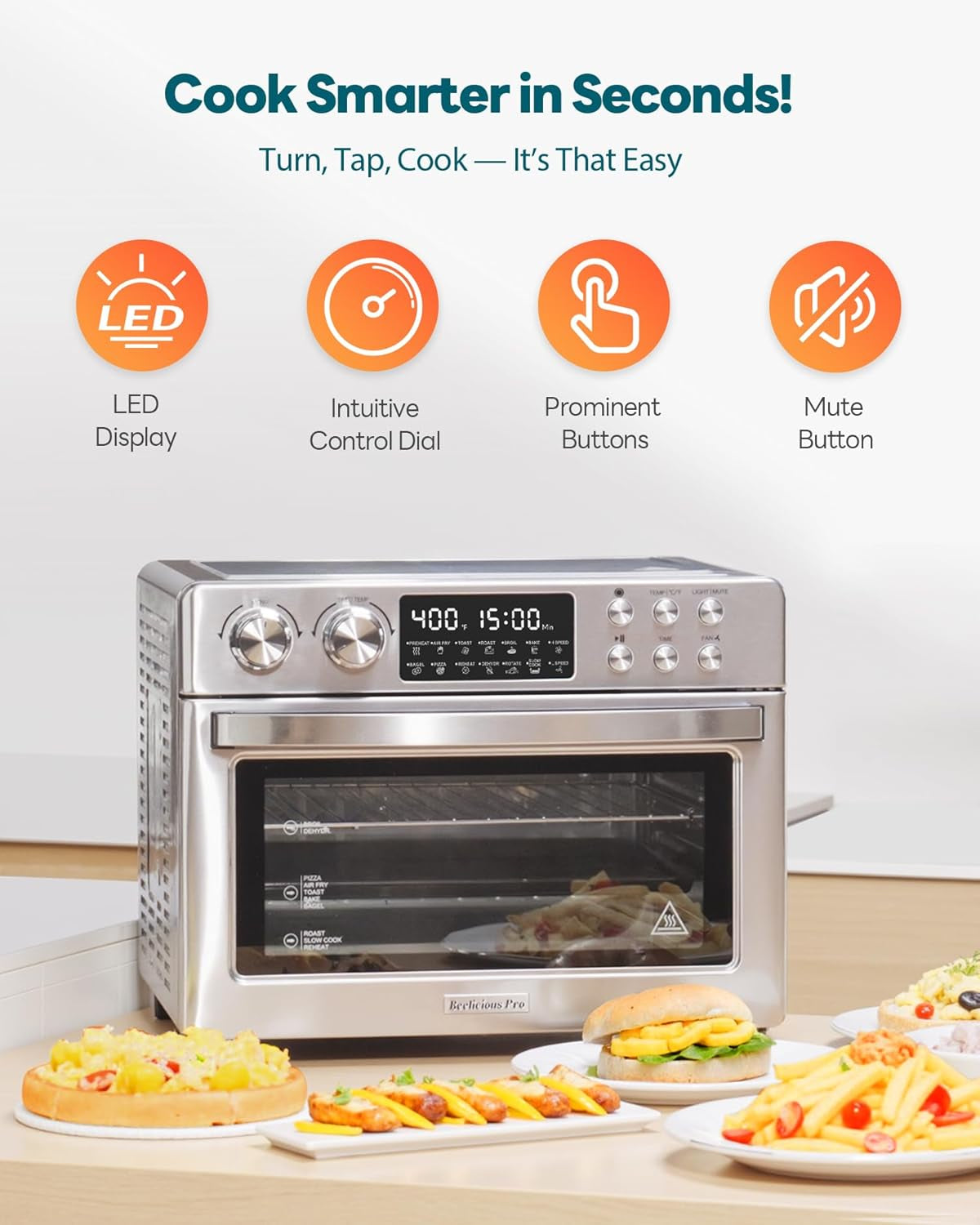 28QT Air Fryer Toaster Oven Combo, Large 12-In-1 Convection Countertop Oven with Next-Gen Heatwave Convection, 3-Layer Cooking, Rotisserie for Chicken, Fits 11" Pizza, Full Accessorie, Stainless Steel