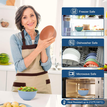 12-PACK BPA Free Unbreakable Plastic Cereal Bowls - Microwave & Dishwasher Safe Soup Salad Camping Bowls, 26OZ, Multicolor