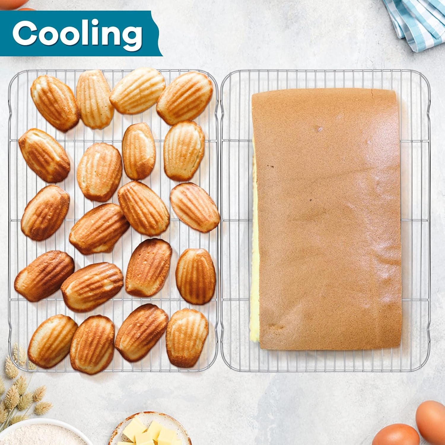 Baking Cooling Rack Set of 3,  Stainless Steel Cooking Roasting Drying Wire Racks, 16.6” X 11.6” Inches to Fit Half Sheet Pan, Non-Toxic & Durable, Oven & Dishwasher Safe