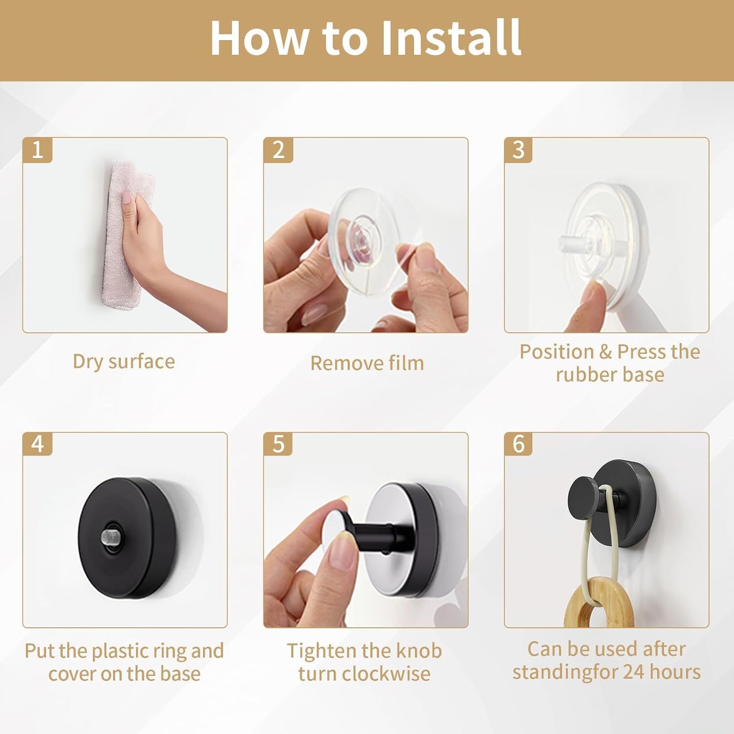 Suction Cup Hooks for Shower, Heavy Duty Towel Hooks for Bathroom Walls No Damage, Modern Shower Suction Hooks for Kitchen Wall, Glass, Mirror, Tile, Hanging Towels Robes, Black (2 Pack)