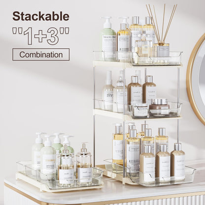 2 Sets of 2-Tier Multi-Purpose Bathroom Cabinet under Sink Organizers and Storage, Stackable Kitchen Pantry Organization and Storage, Beige