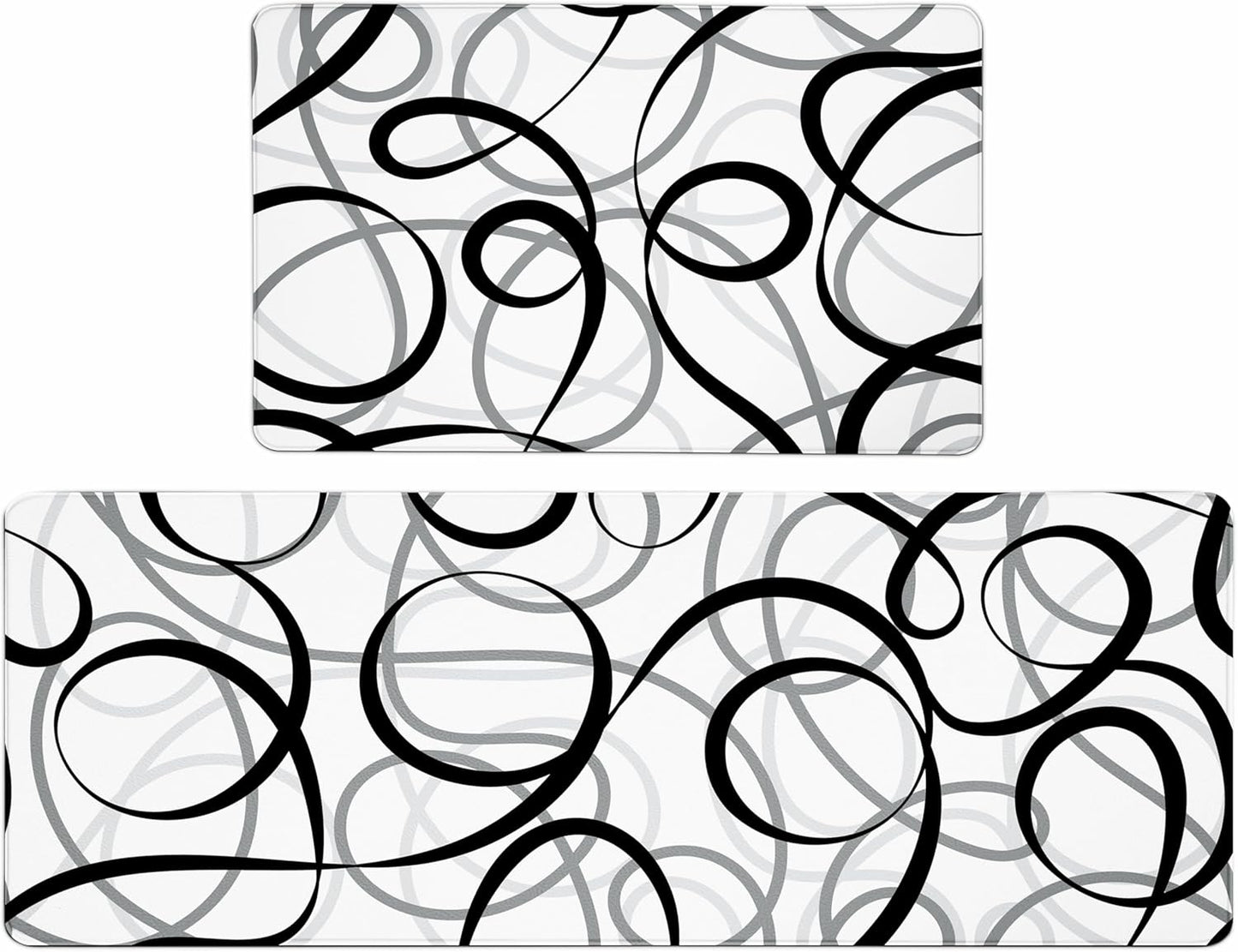 Kitchen Mats Cushioned anti Fatigue Kitchen Rugs Sets of 2 Black White Grey Memory Foam Padded Kitchen Floor Mat Non Slip Waterproof Comfort Standing Mats for Sink Laundry Office