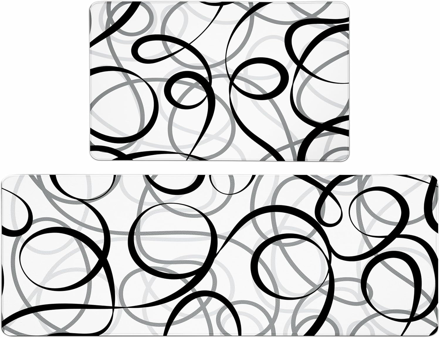 Kitchen Mats Cushioned anti Fatigue Kitchen Rugs Sets of 2 Black White Grey Memory Foam Padded Kitchen Floor Mat Non Slip Waterproof Comfort Standing Mats for Sink Laundry Office